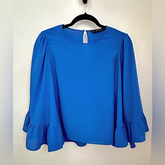 ZARA Royal blue blouse bell sleeves - Picture 1 of 8